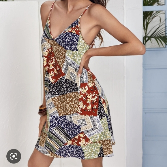 Super cute Shein patchwork multi colored slip nightie - Picture 1 of 5